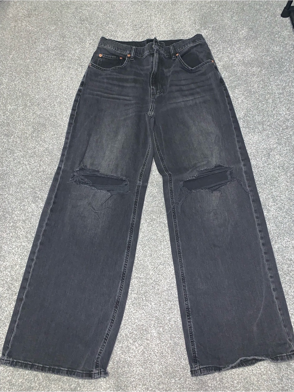 Lucky Brand Black Washed Wide Leg Distressed Jeans